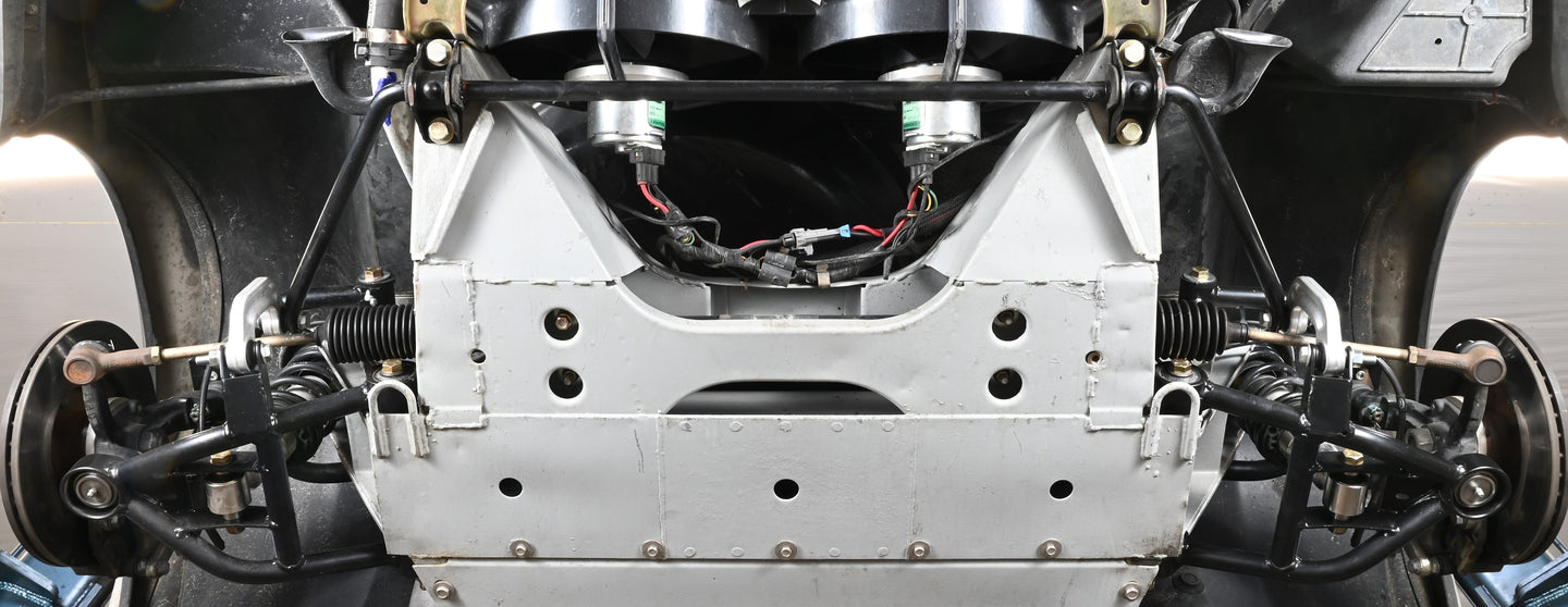 DeLorean tubular lower control arm assembly showcasing the SICArm LCA upgrade for enhanced vehicle performance.